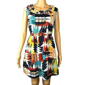 Anthropologie Francescas Bird Cage Geometric Dress Pleated Ruffles Sleeveless S